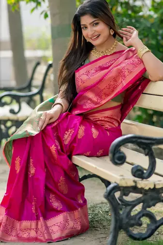 Pink soft banarasi silk zari woven saree with blouse
