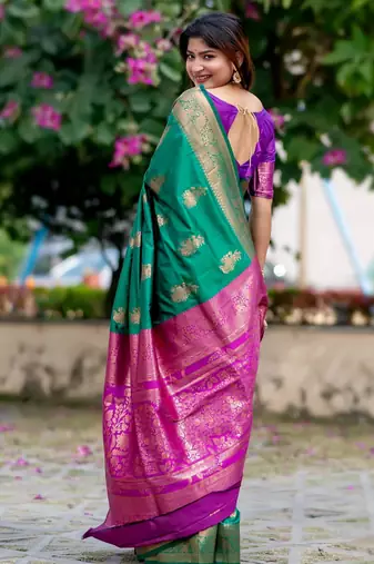 Rama soft banarasi silk zari woven saree with blouse