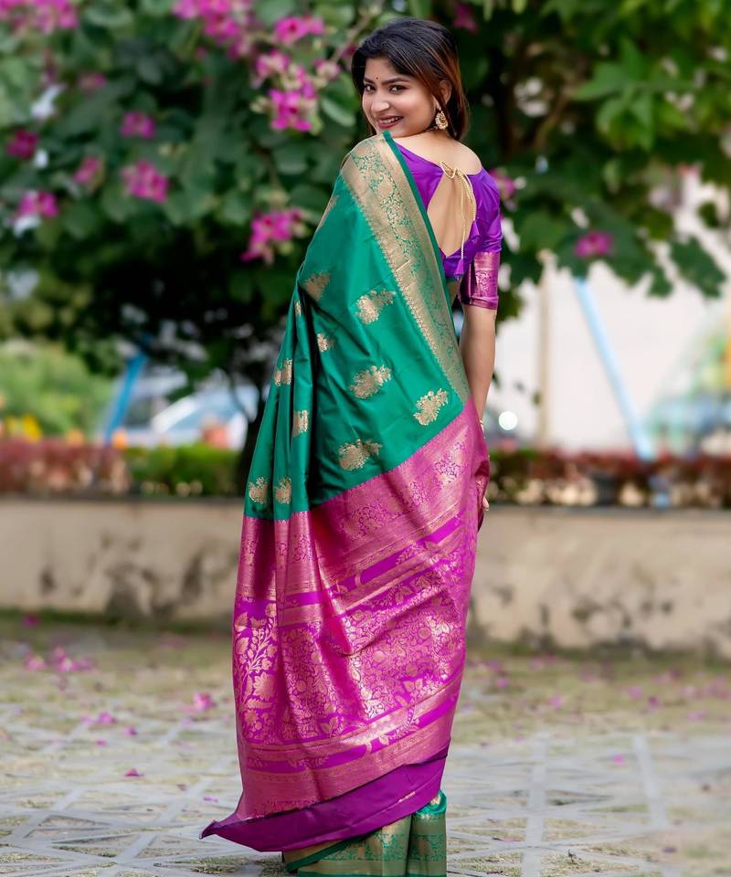 Rama soft banarasi silk zari woven saree with blouse