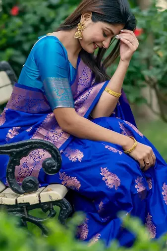 Royal blue soft banarasi silk zari woven saree with blouse
