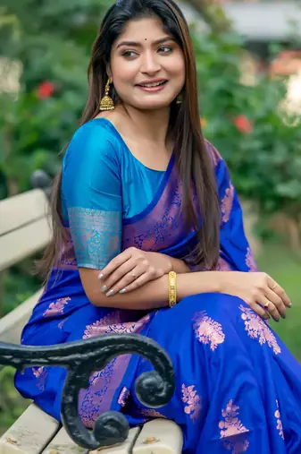 Royal blue soft banarasi silk zari woven saree with blouse
