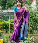 Purple soft banarasi silk zari woven saree with blouse