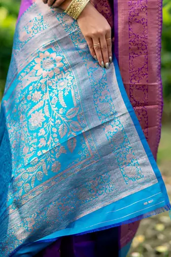 Purple soft banarasi silk zari woven saree with blouse