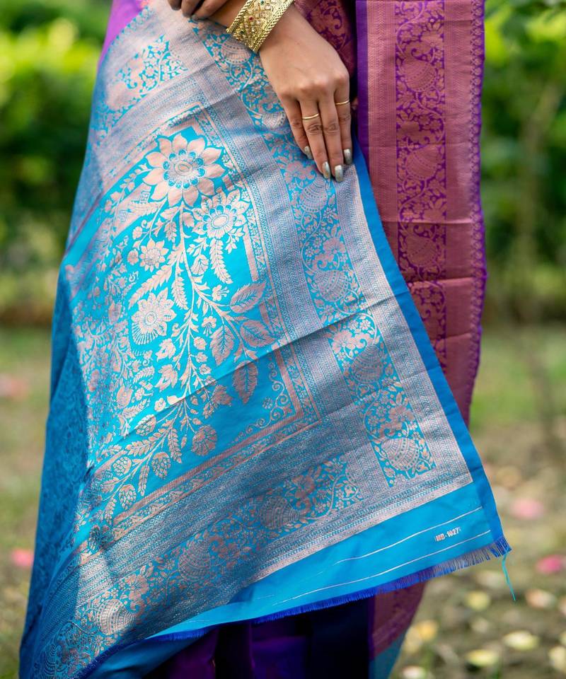 Purple soft banarasi silk zari woven saree with blouse