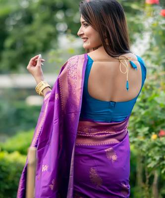 Purple soft banarasi silk zari woven saree with blouse 4