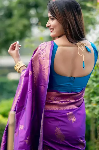 Purple soft banarasi silk zari woven saree with blouse