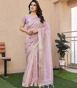 Purple soft tissue linen silk zari woven saree with blouse