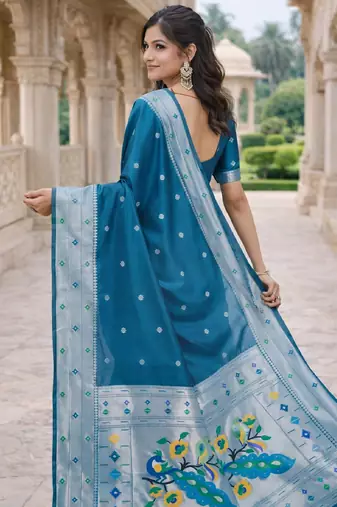 Rama silk blend saree with unstitched blouse piece
