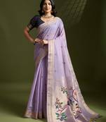 Purple soft muga cotton paithani zari woven saree with blouse