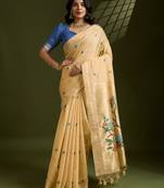Yellow soft muga cotton paithani zari woven saree with blouse