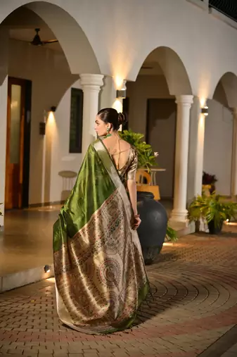 Green soft khadi raw silk zari woven saree with blouse