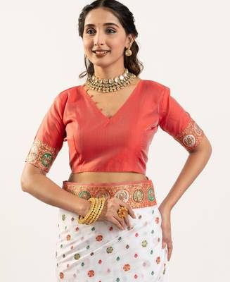 White banarasi pashmina soft silk zari woven saree with blouse 4