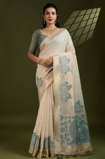Grey soft muga cotton kalamkari woven saree with blouse
