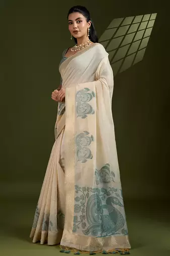 Grey soft muga cotton kalamkari woven saree with blouse