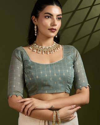 Grey soft muga cotton kalamkari woven saree with blouse 4