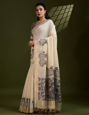 Coffee soft muga cotton kalamkari woven saree with blouse 2
