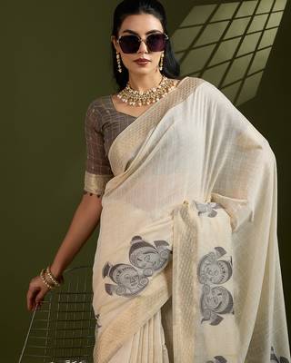 Coffee soft muga cotton kalamkari woven saree with blouse 3