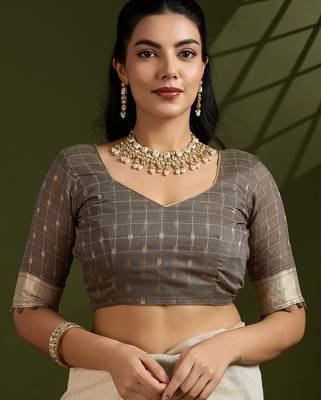 Coffee soft muga cotton kalamkari woven saree with blouse 4