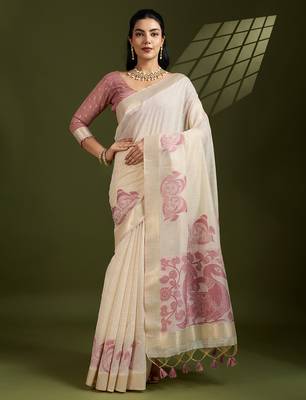 Pink soft muga cotton kalamkari woven saree with blouse 1