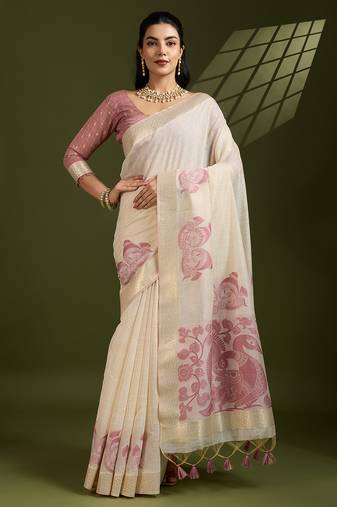 Pink soft muga cotton kalamkari woven saree with blouse