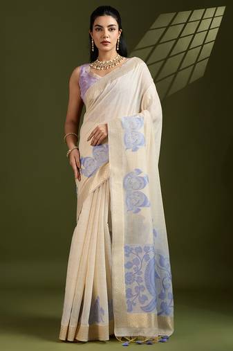 Purple soft muga cotton kalamkari woven saree with blouse