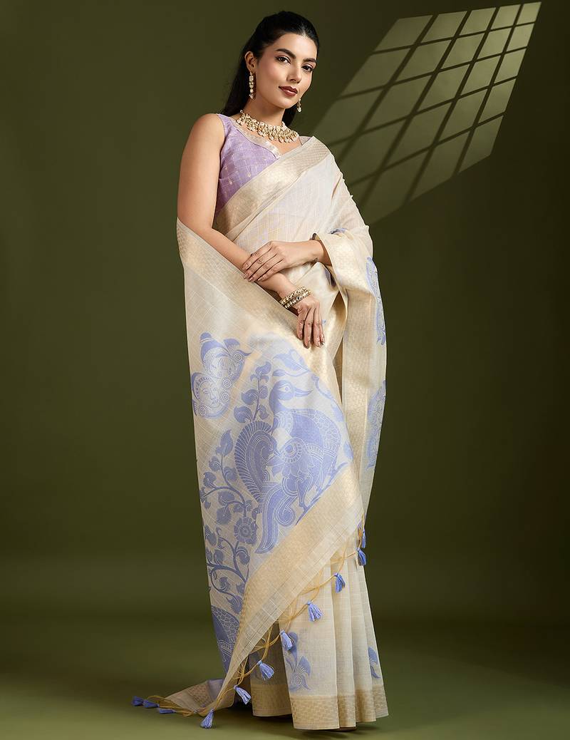 Purple soft muga cotton kalamkari woven saree with blouse