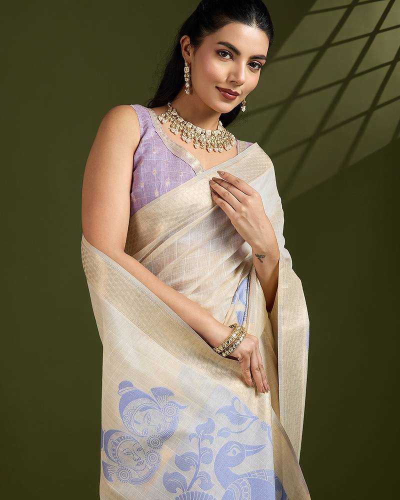 Purple soft muga cotton kalamkari woven saree with blouse