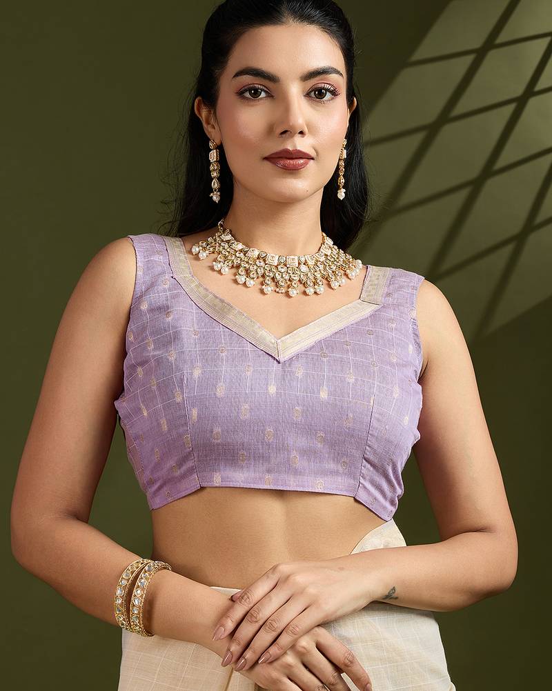 Purple soft muga cotton kalamkari woven saree with blouse