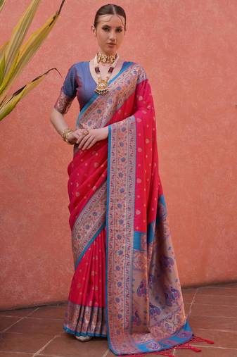 Rani pink paithani silk zari woven saree with blouse