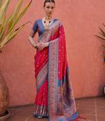 Rani pink paithani silk zari woven saree with blouse