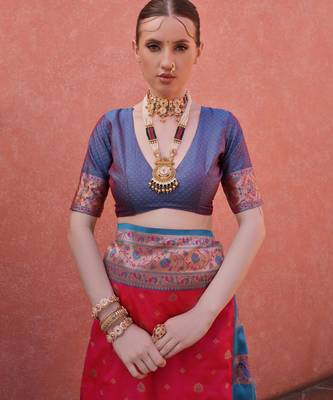 Rani pink paithani silk zari woven saree with blouse 4