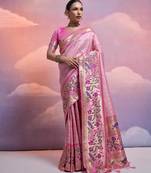 Baby pink paithani silk zari woven saree with blouse