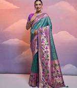 Rama paithani silk zari woven saree with blouse