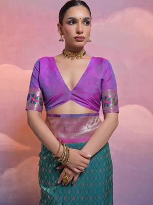 Rama paithani silk zari woven saree with blouse 4