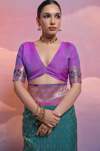 Rama paithani silk zari woven saree with blouse
