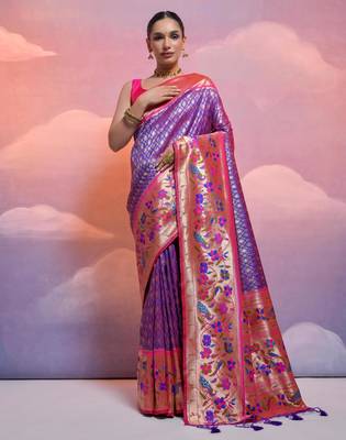 Royal blue paithani silk zari woven saree with blouse 1