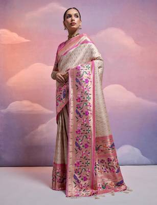 Off white paithani silk zari woven saree with blouse 2