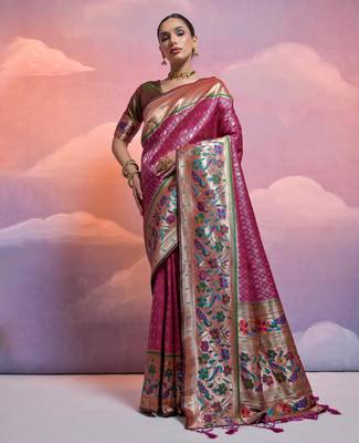 Wine paithani silk zari woven saree with blouse 1