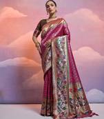Wine paithani silk zari woven saree with blouse