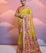 Yellow paithani silk zari woven saree with blouse