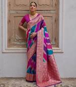 Multicolor banarasi silk zari woven saree with blouse