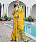 Yellow khadi raw silk meena weaving patola saree with blouse