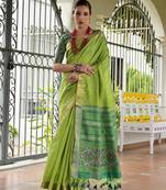 Green khadi raw silk meena weaving patola saree with blouse