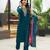 Teal blue women’s premium viscos roman silk kurti set with hand & embroidery work