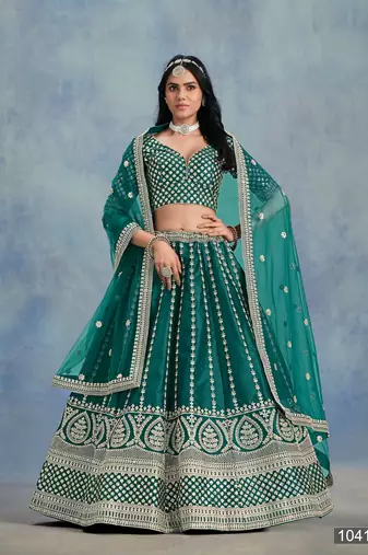 Green Art Silk Embroidered Semi Stitched Lehenga Choli Size Up To 42