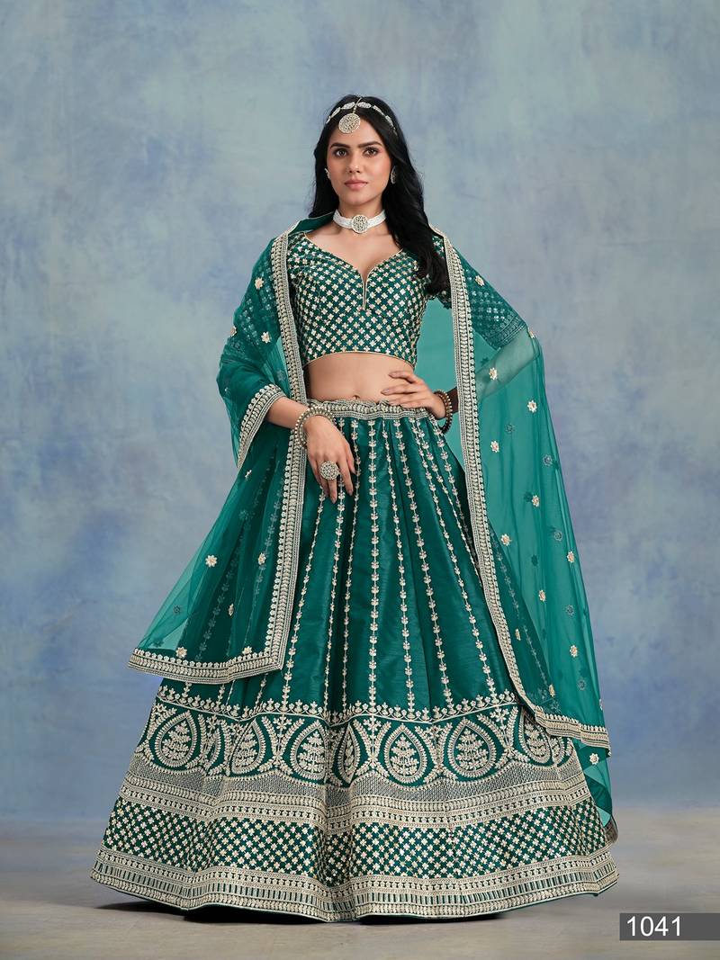 Green Art Silk Embroidered Semi Stitched Lehenga Choli Size Up To 42