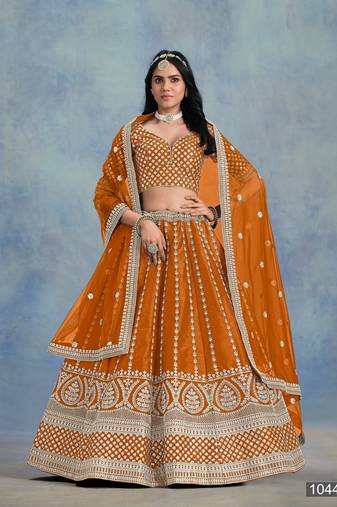 Orange Art Silk Embroidered Semi Stitched Lehenga Choli Size Up To 42