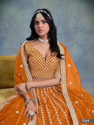 Orange Art Silk Embroidered Semi Stitched Lehenga Choli Size Up To 42 2