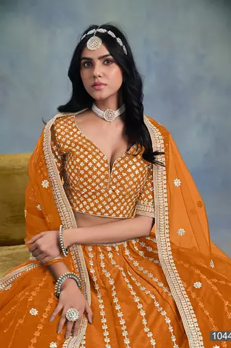 Orange Art Silk Embroidered Semi Stitched Lehenga Choli Size Up To 42