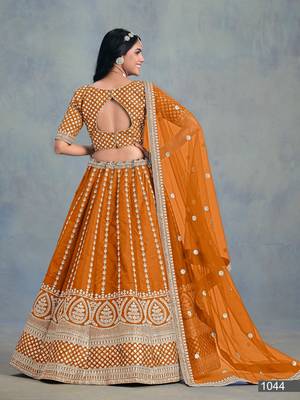 Orange Art Silk Embroidered Semi Stitched Lehenga Choli Size Up To 42 3